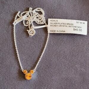 NWT Disney Silver Plated Mickey November Birthstone Crystal Necklace
